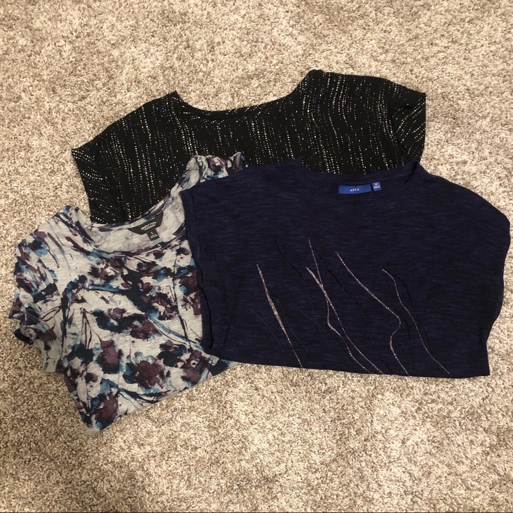 Lot of 3 Tops Apt 9 Simply Vera Black Blue XS SM